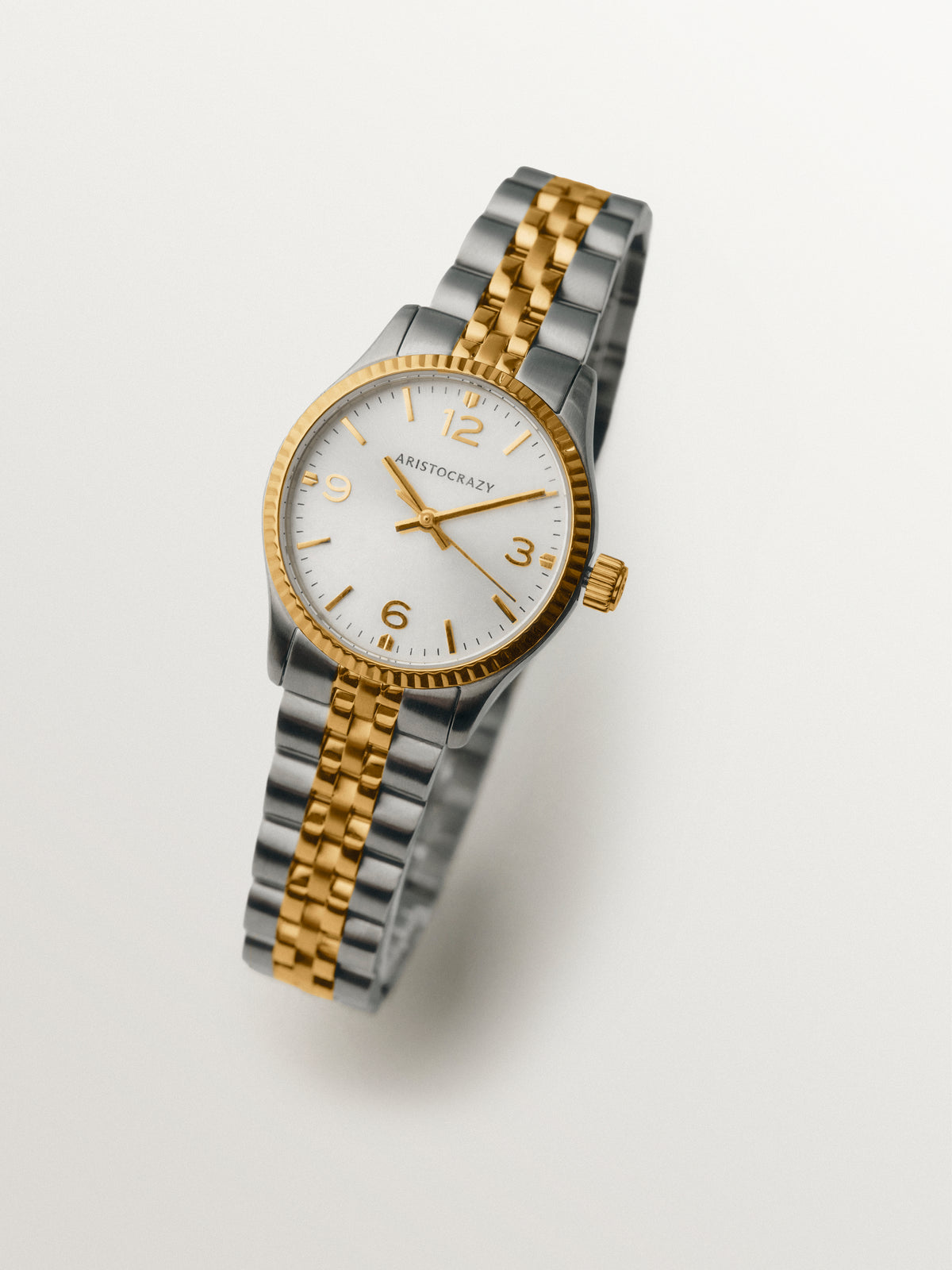 Reloj St. Barth Armis con correa de acero gris y amarillo y esfera gris
