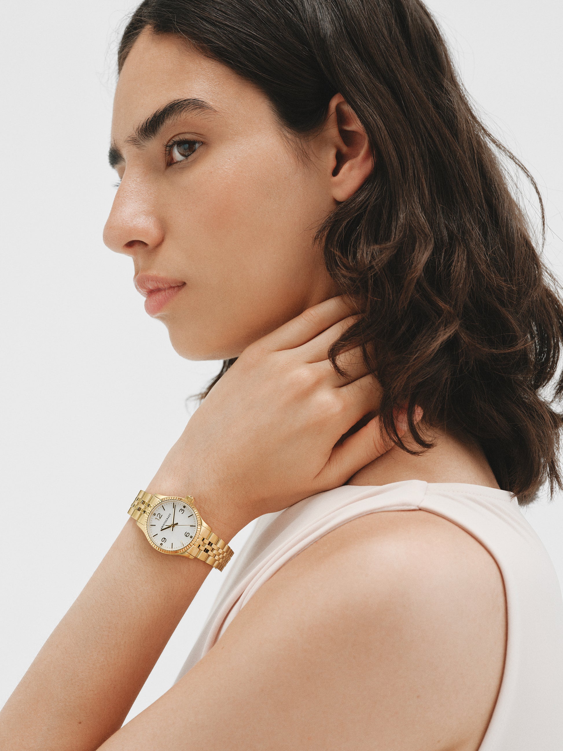 Reloj St. Barth Armis con correa de acero amarillo y esfera grisácea