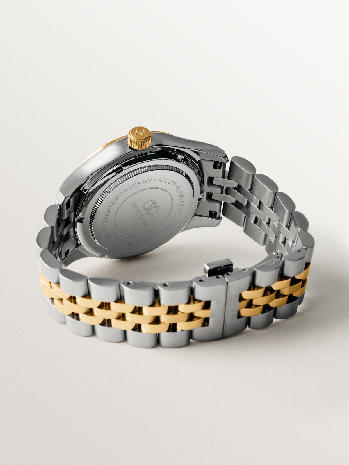 Reloj St. Barth Armis con correa bicolor de acero gris y amarillo y esfera grisácea