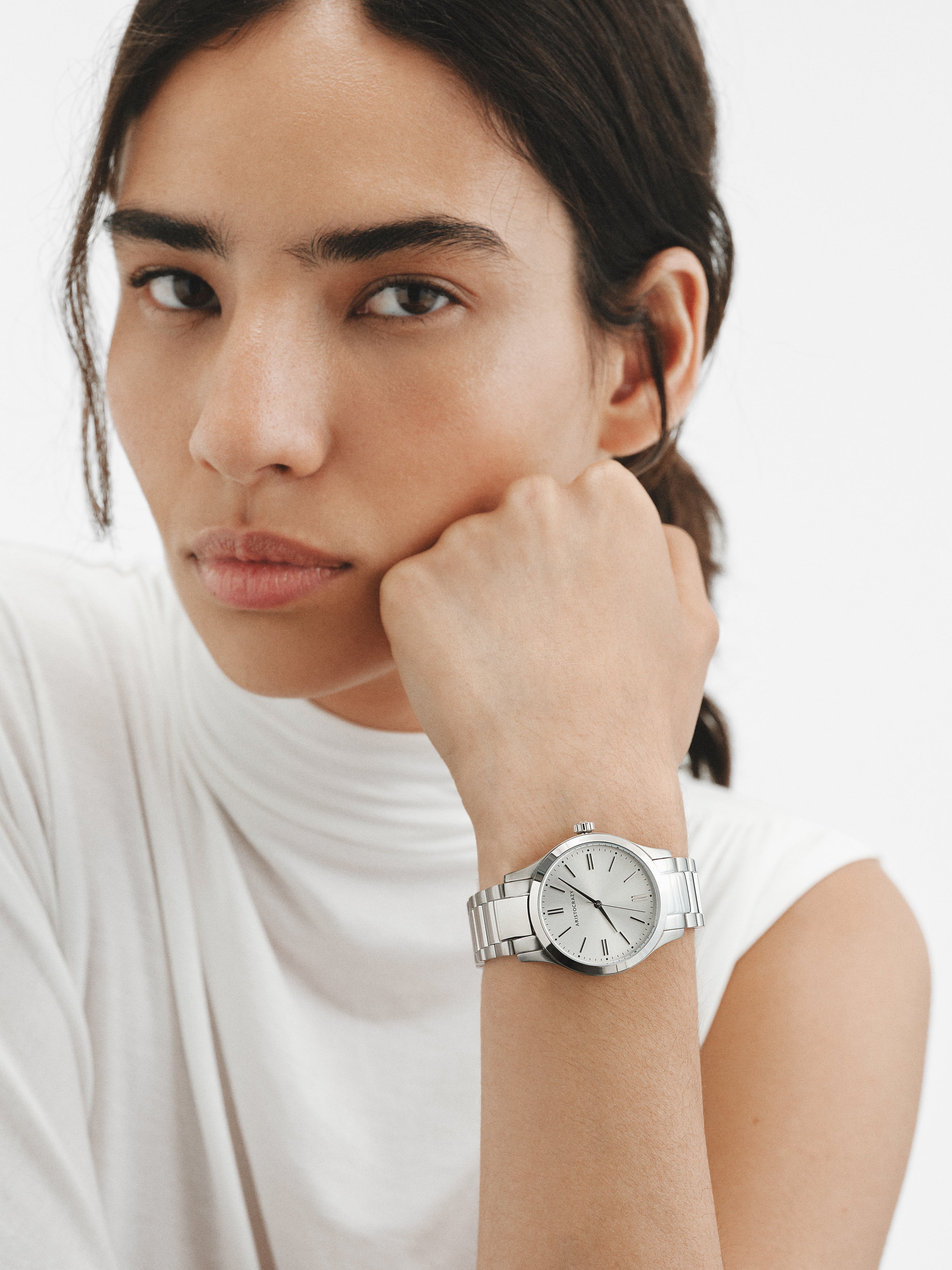 Reloj Mitte con correa de acero gris y esfera blanca
