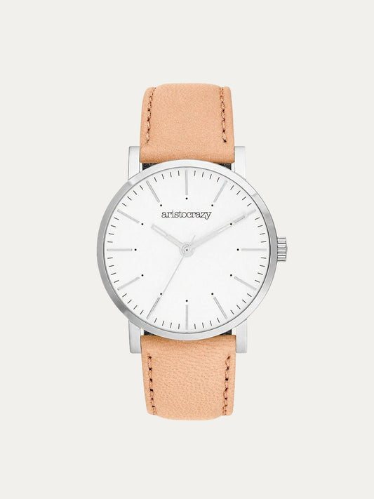 Reloj Fillmore con correa de piel naranja y esfera blanca