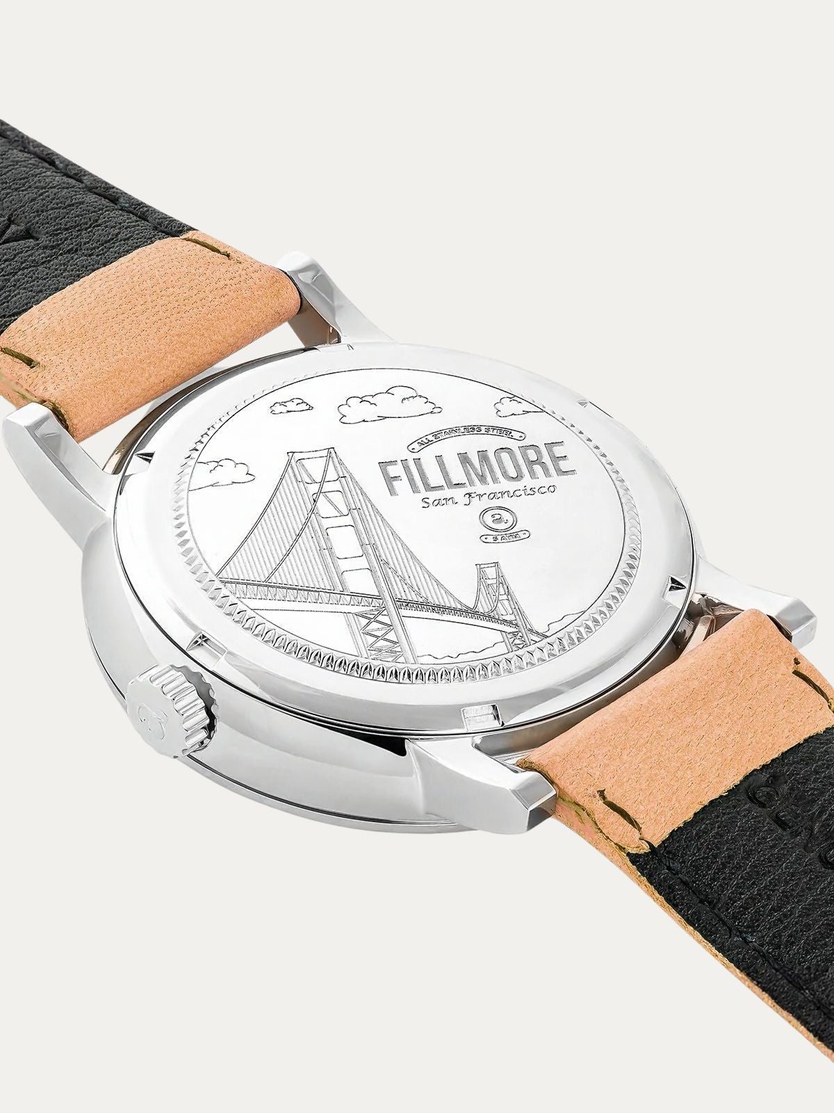 Reloj Fillmore con correa de piel naranja y esfera blanca