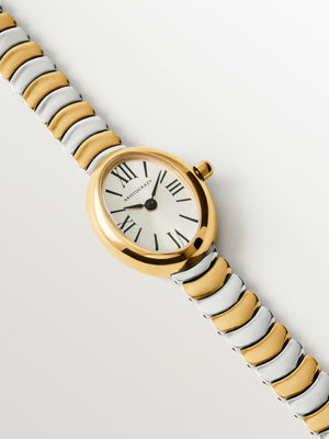 Reloj Salesas de acero con esfera blanca y correa bicolor 