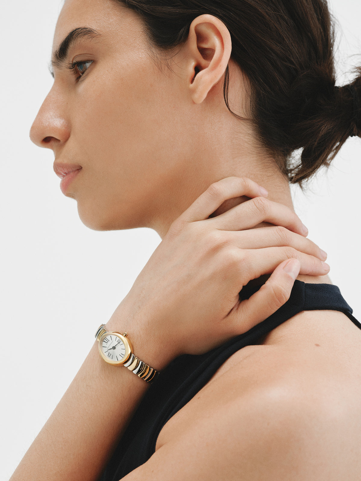 Reloj Salesas de acero con esfera blanca y correa bicolor 