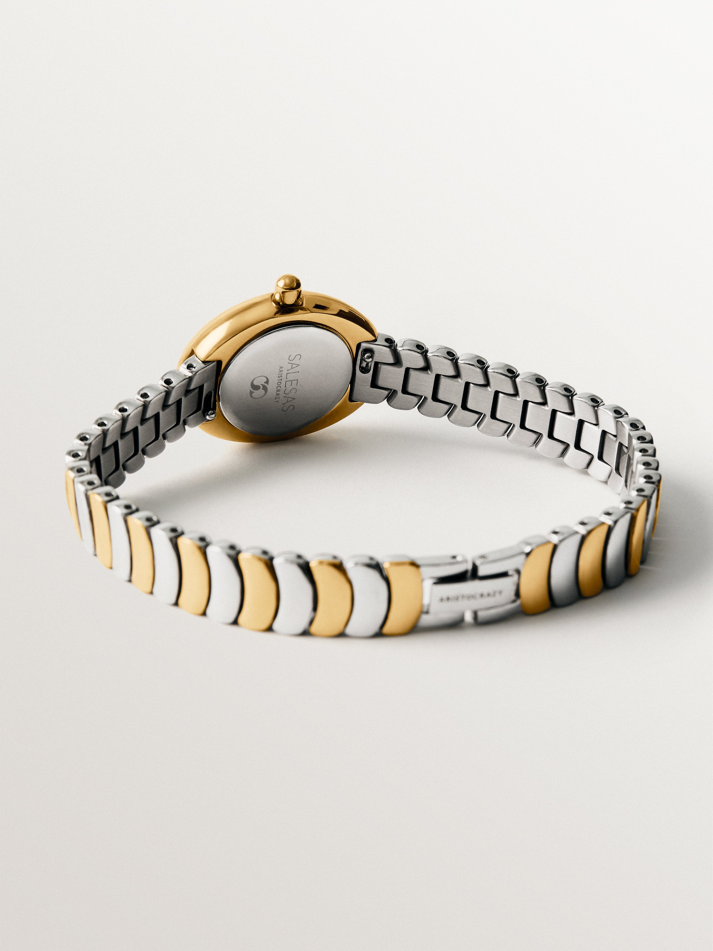 Reloj Salesas de acero con esfera blanca y correa bicolor 