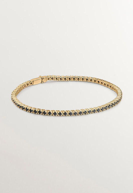 Pulsera de plata 925 bañada en oro amarillo de 18K con espinelas negras