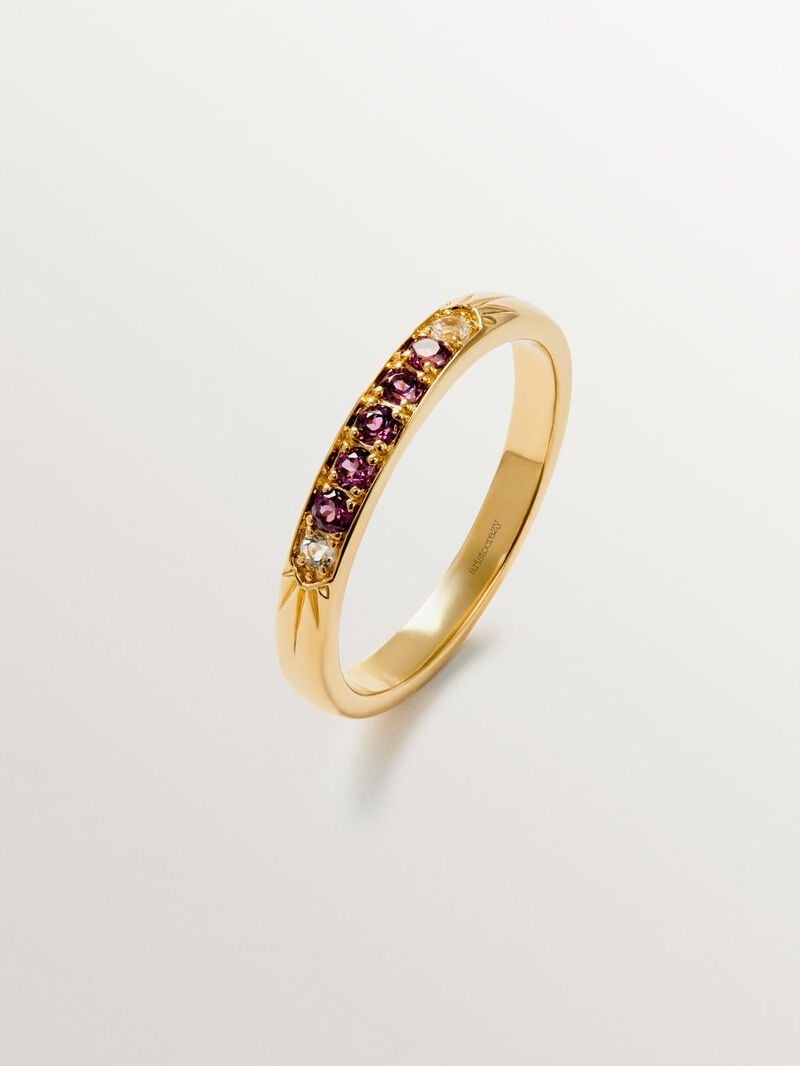 18K yellow gold plated 925 silver ring with purple rhodolites and white topazes image number 0