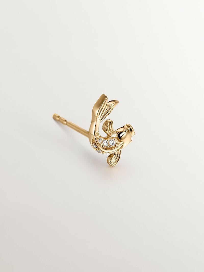 Individual 18K yellow gold earring with diamond-shaped fish. image number 2