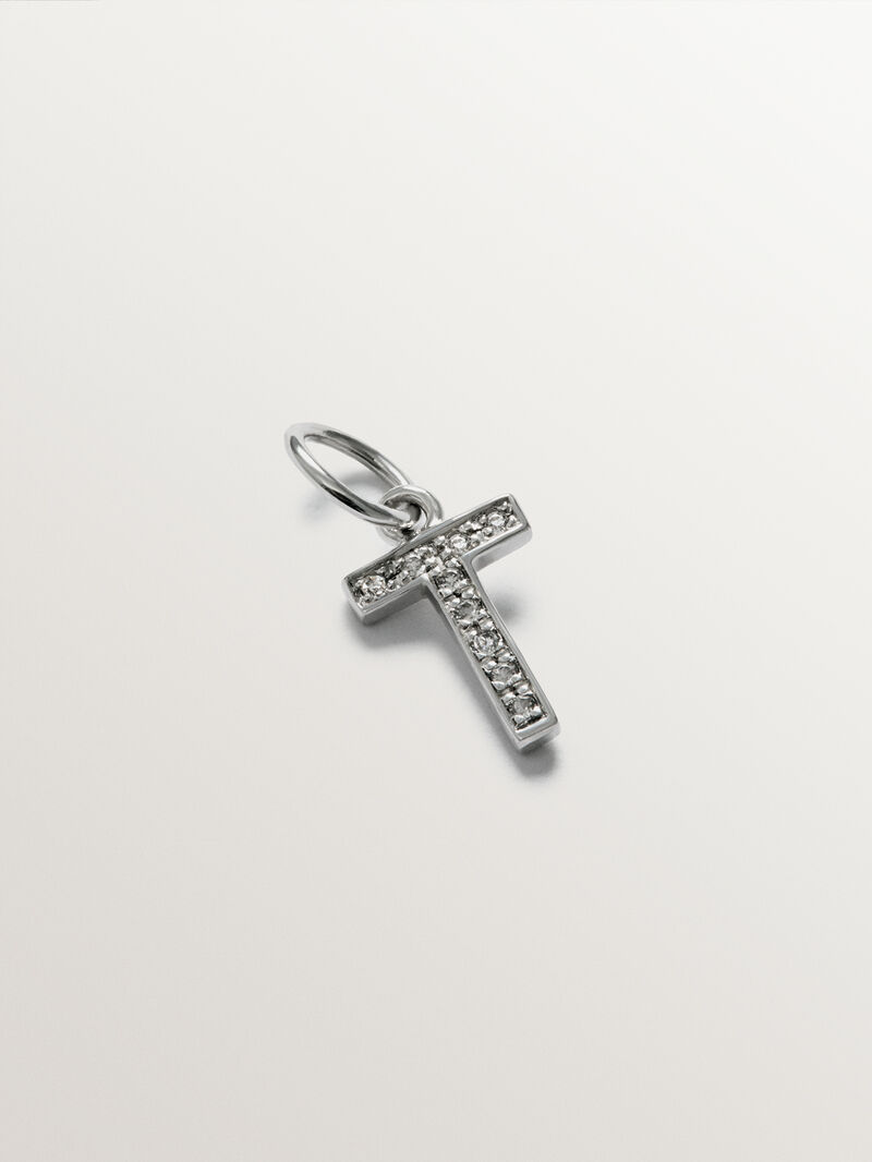 925 Silver Charm with white topaz initial T image number 0
