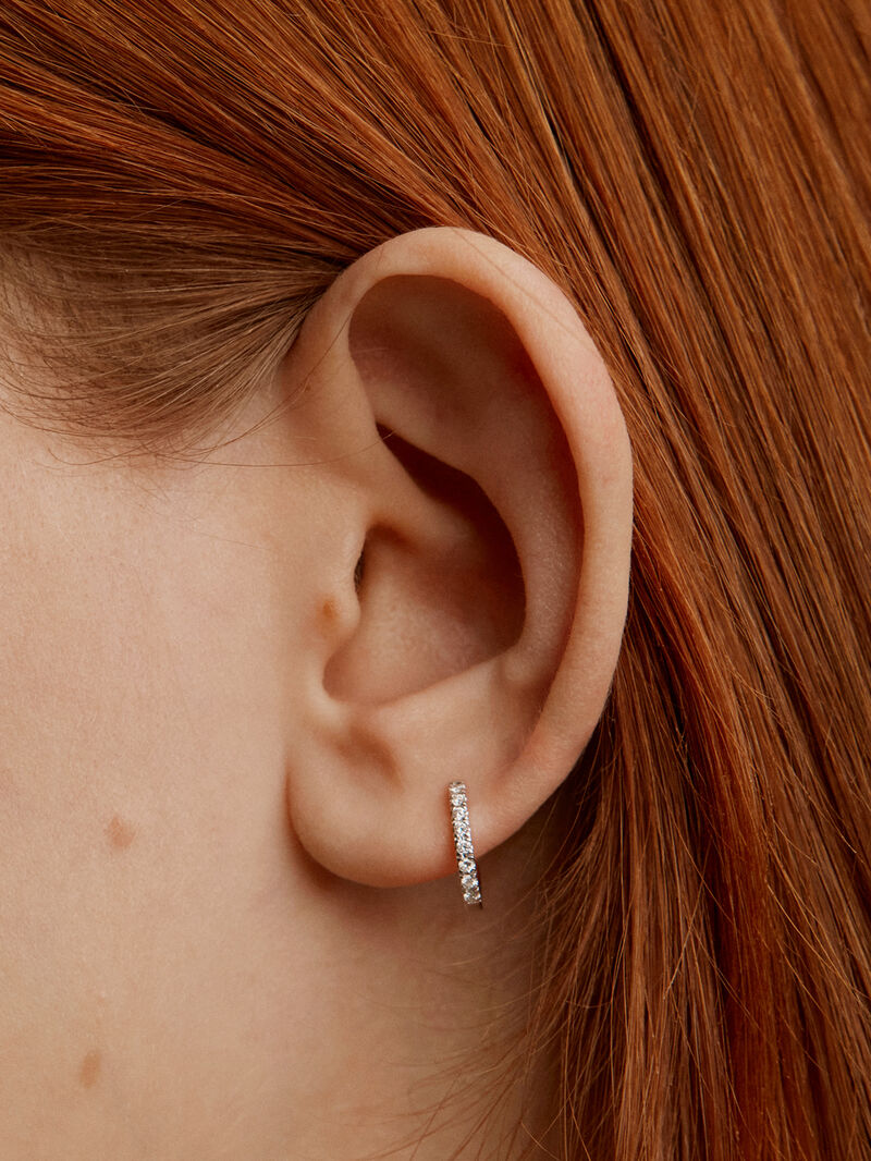 18K white gold small hoop single earring with diamonds. image number 1