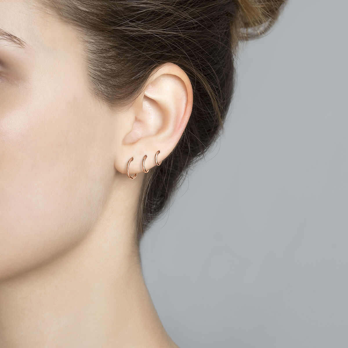 Boucle d'oreille piercing créole simple moyenne or rose , J03843-03-H, hi-res