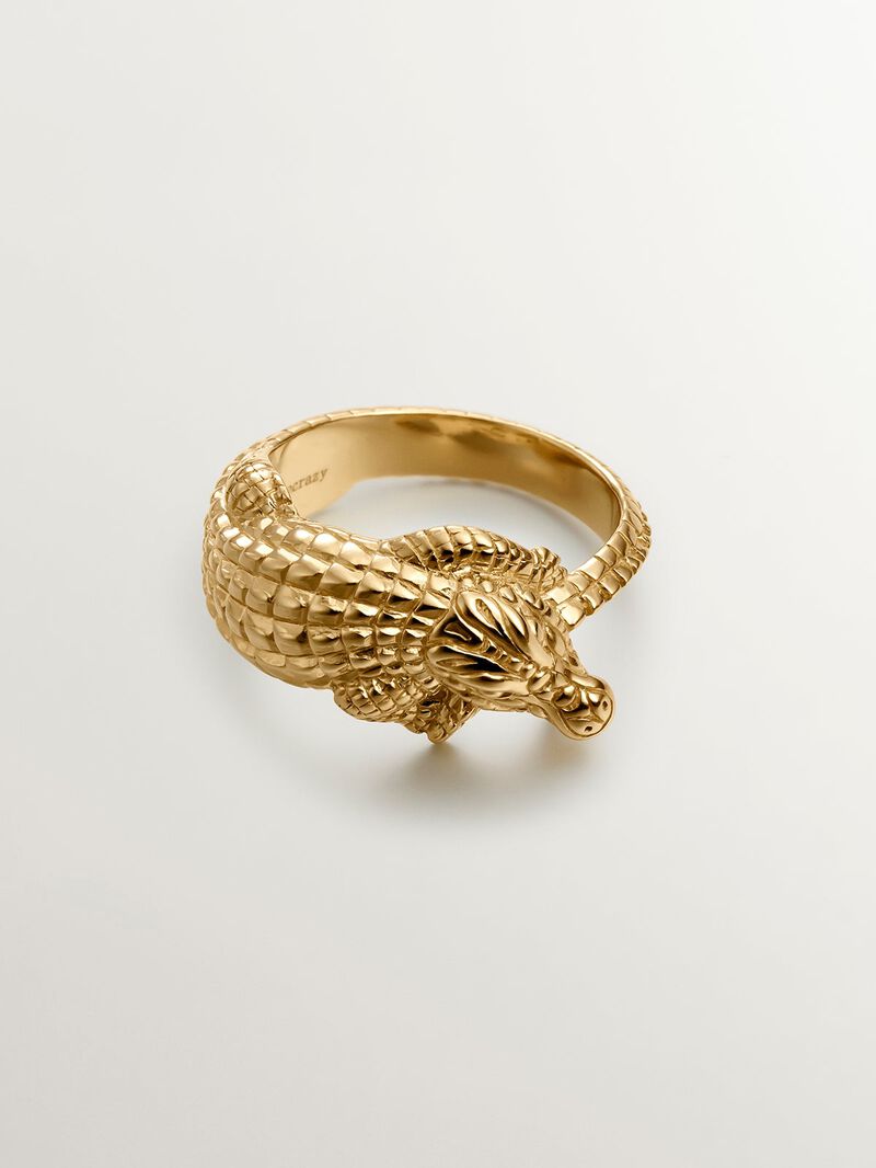925 silver ring in 18K yellow gold with crocodile shape image number 7