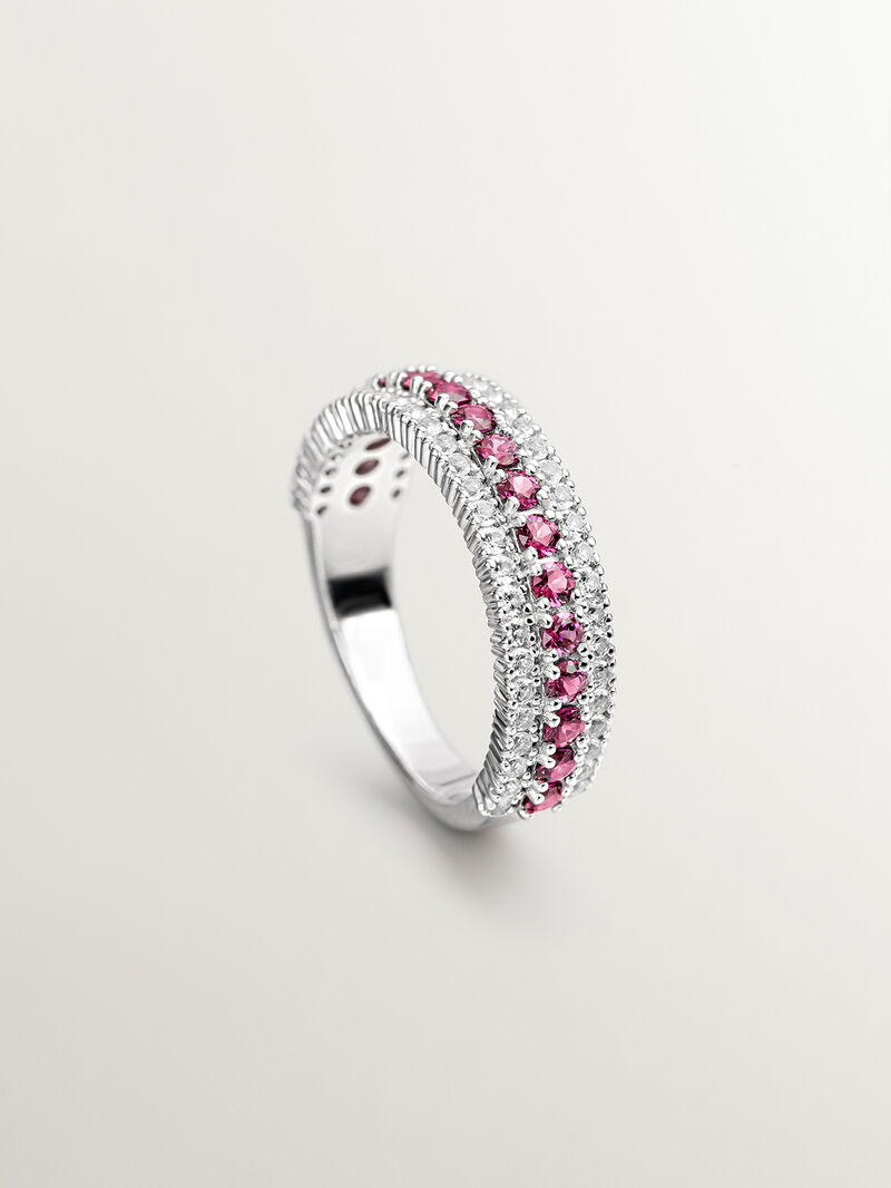 925 Silver ring with pink rhodolite and white topaz image number 4