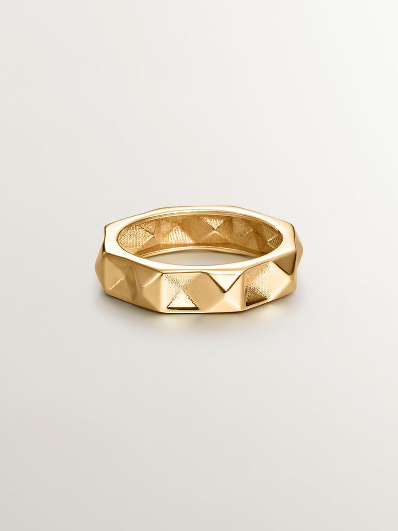 925 silver ring bathed in 18k yellow gold with geometric finish image number 2