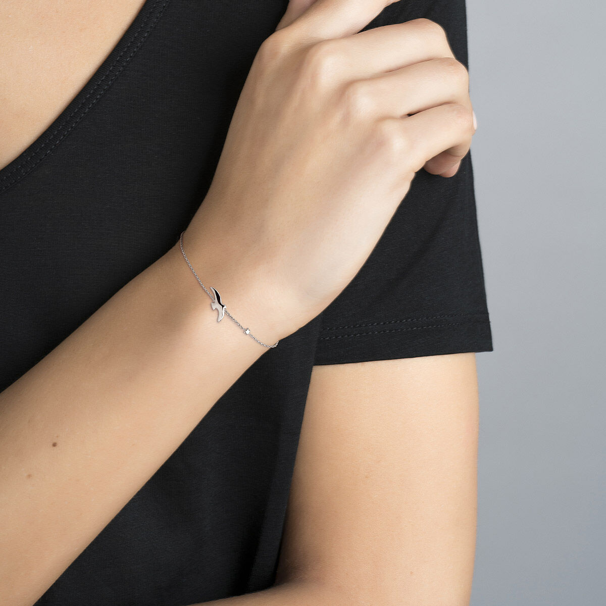 Pulsera motivo ave y estrella plata , J04605-01, hi-res
