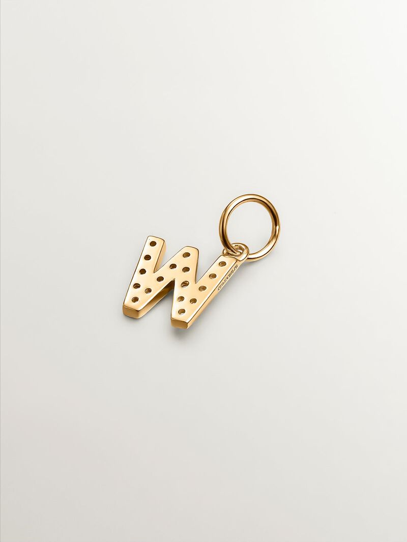 925 Silver charm plated in 18K yellow gold with white topaz initial w image number 2