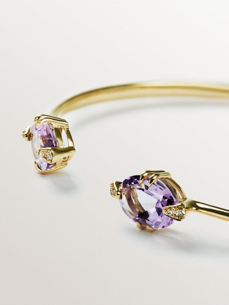 9K yellow gold open bracelet with pink amethysts and diamonds image number 6