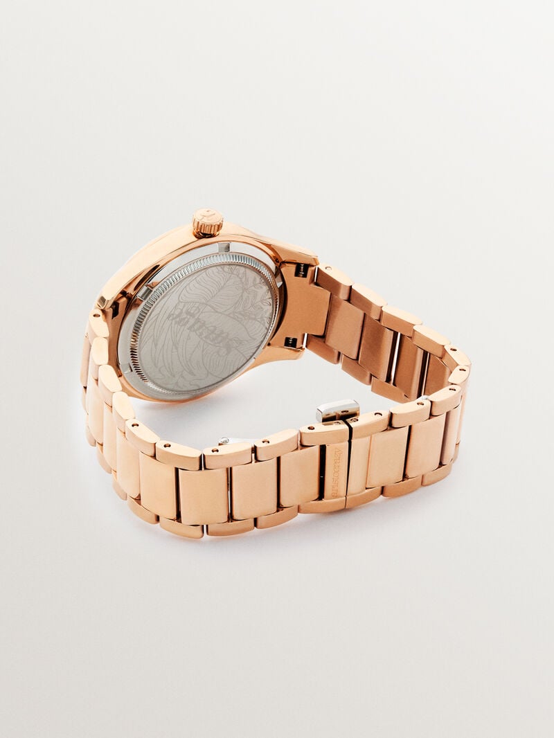 Savage watch with steel strap and pink dial with butterfly detail image number 2