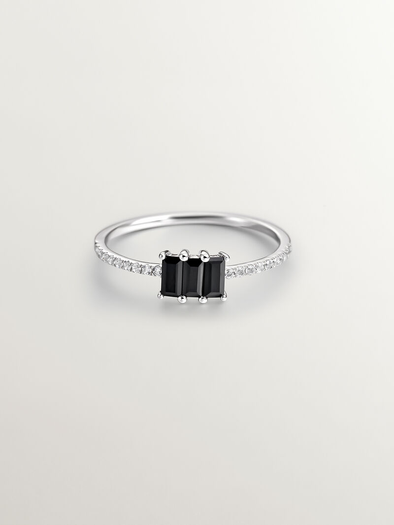 925 silver ring with blue swiss topaz, white diamonds and white enamel image number 2