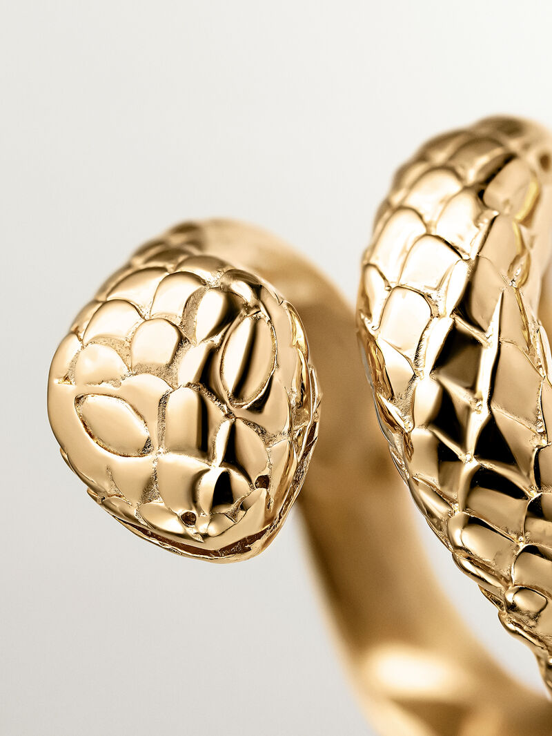 Wide 925 silver ring bathed in 18K yellow gold in the shape of a snake. image number 4