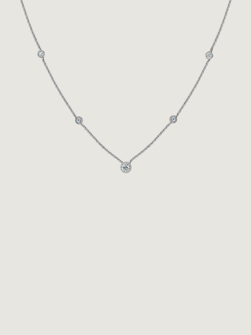 9K white gold necklace with white diamonds. image number 0