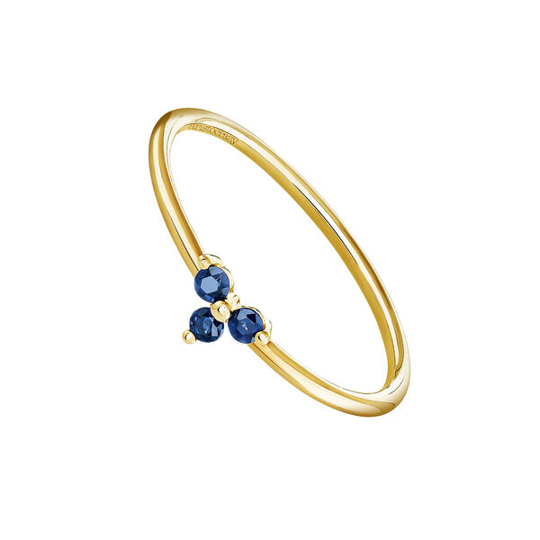 9 kt gold blue sapphire clover ring , J04066-02-BS,hi-res