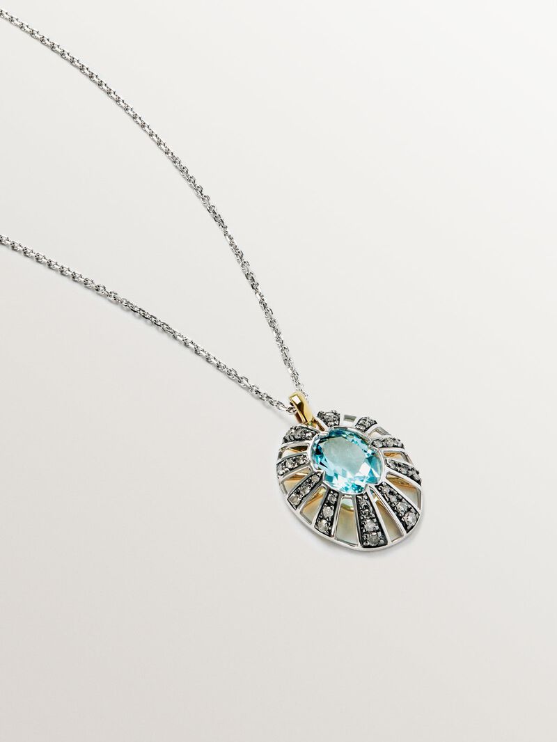 9K White and Yellow Gold Pendant with Blue Topaz and Diamonds image number 2