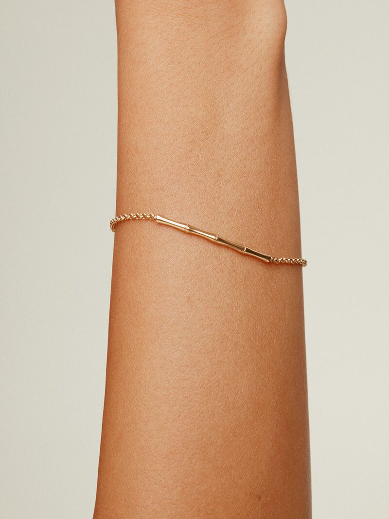 Pulsera de plata 925 bañada en oro amarillo de 18K con caña de bambú image number 1