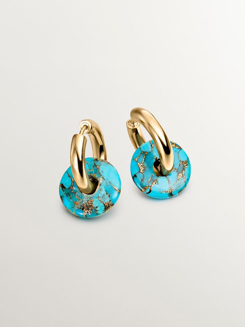 925 Silver hoop earrings bathed in 18K yellow gold with turquoise image number 0