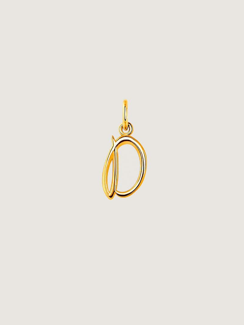 925 Silver charm dipped in 18K yellow gold with initial D. image number 0