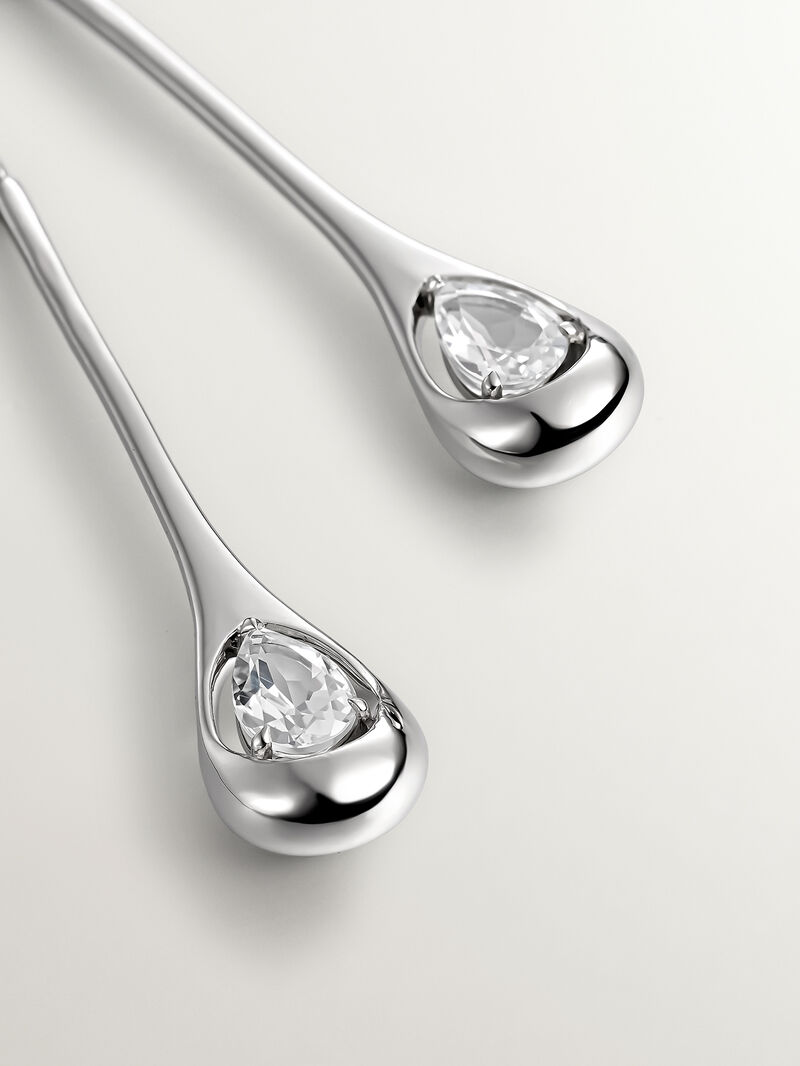 Long 925 silver earrings with white topazes image number 6