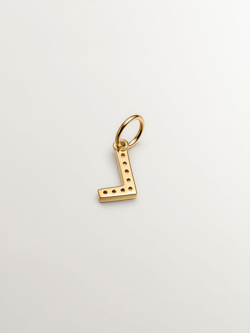 925 Sterling silver charm bathed in 18K yellow gold and white topaz with the initial L. image number 2
