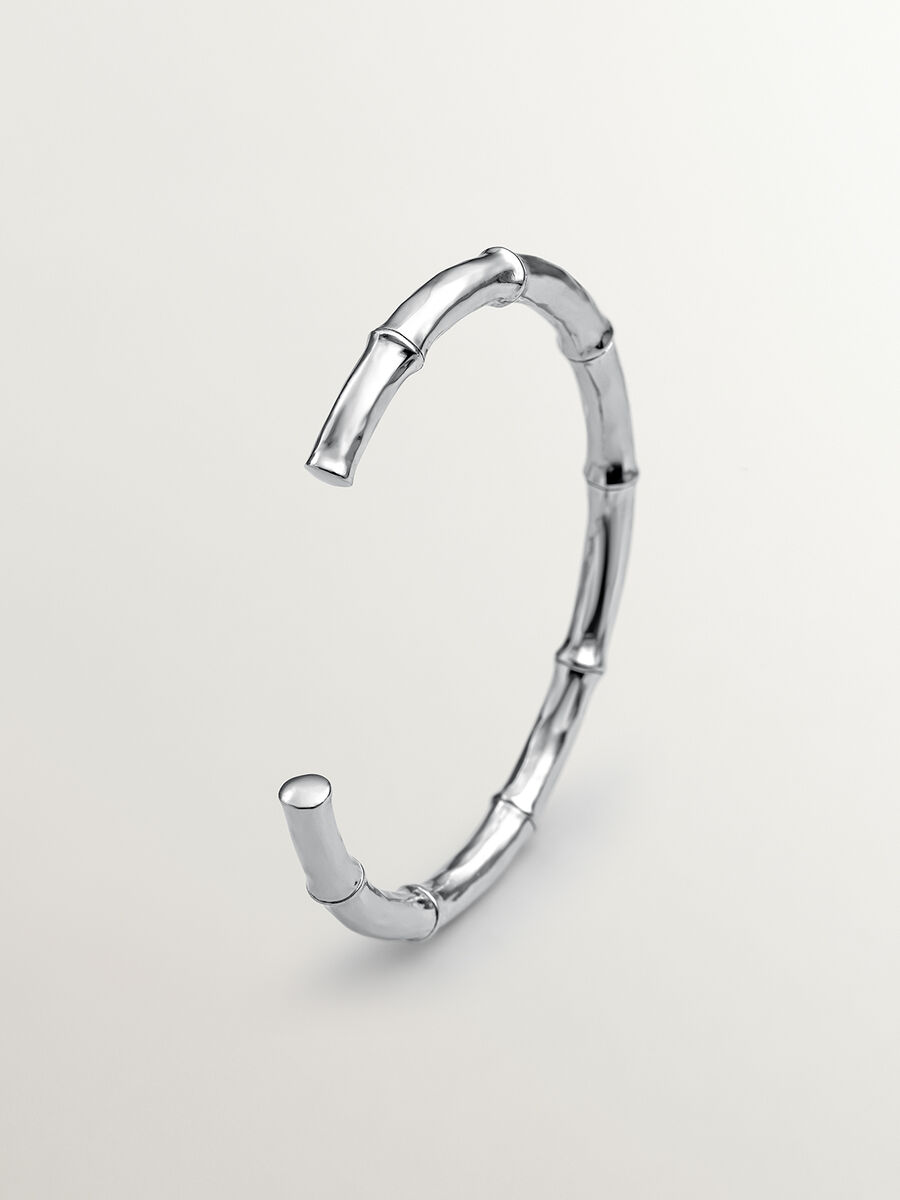 Thin rigid bamboo bracelet in sterling silver , J05393-01, hi-res