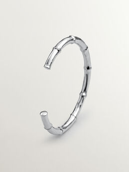 Bracelet en bambou rigide et fin en argent sterling , J05393-01,hi-res
