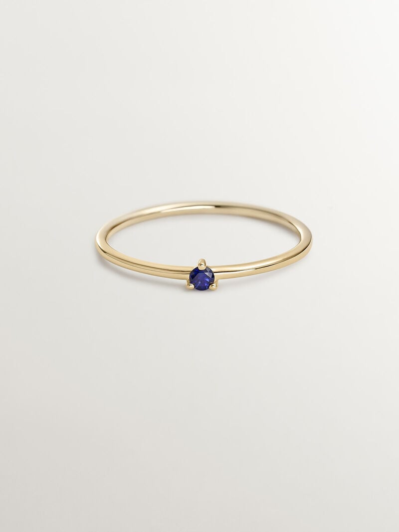 9K yellow gold solitaire ring with blue sapphire image number 2
