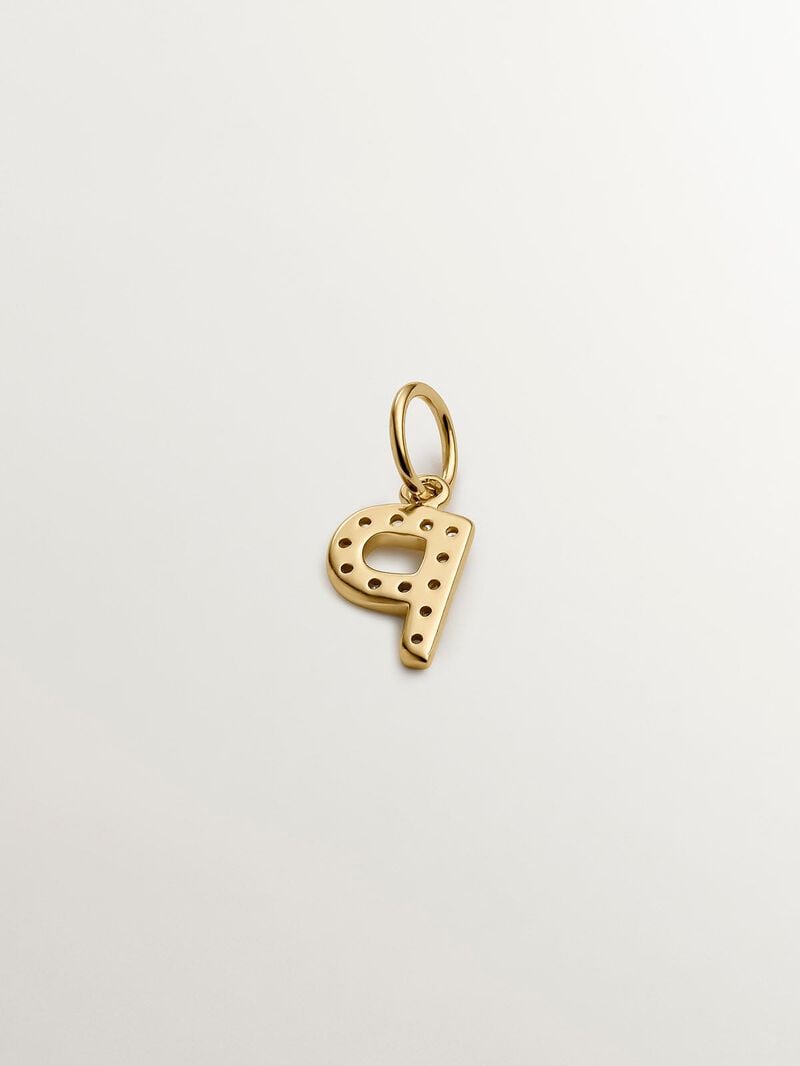 18K Yellow Gold Plated 925 Silver Charm with White Topaz, Initial P image number 2