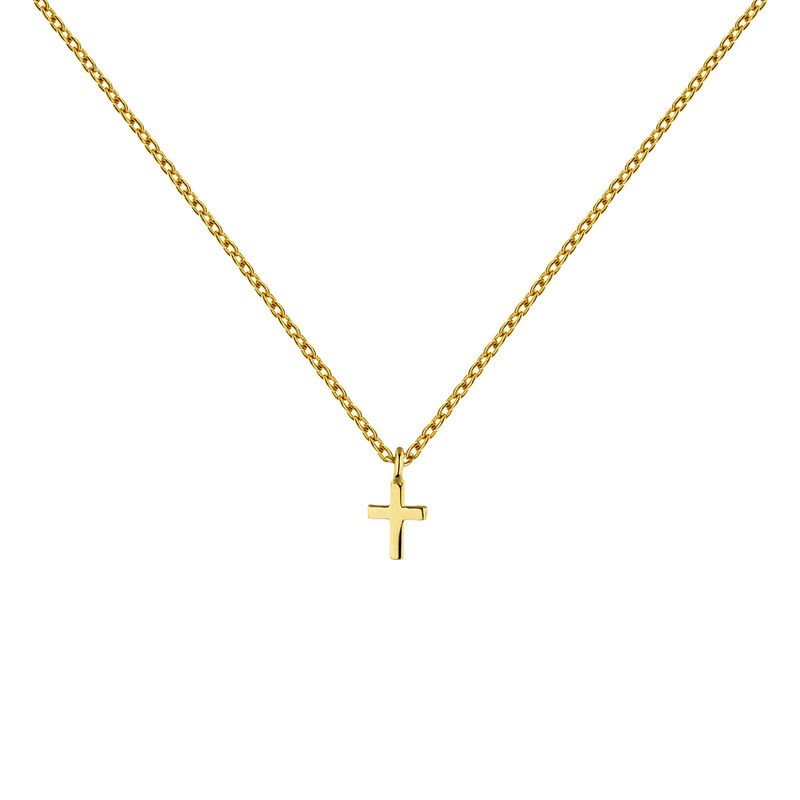 Gold-plated silver necklace with cross charm, J04862-02, hi-res