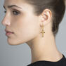 Gold plated large-size cross drop earrings with spinels , J04229-02-BSN