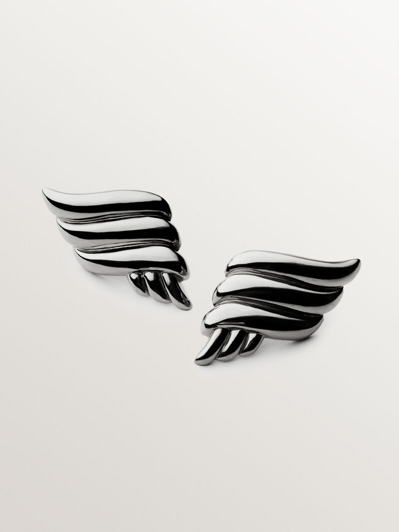 Rhodium-plated 925 silver earrings with fluid shape image number 0