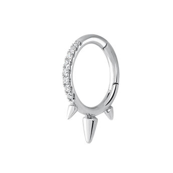 White gold three diamond spike hoop earring piercing 0.04 ct, J03873-01-H, hi-res