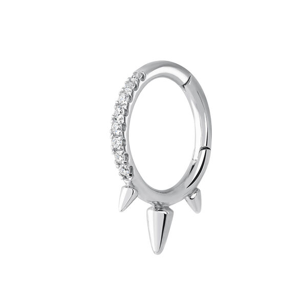White gold three diamond spike hoop earring piercing 0.04 ct, J03873-01-H,hi-res
