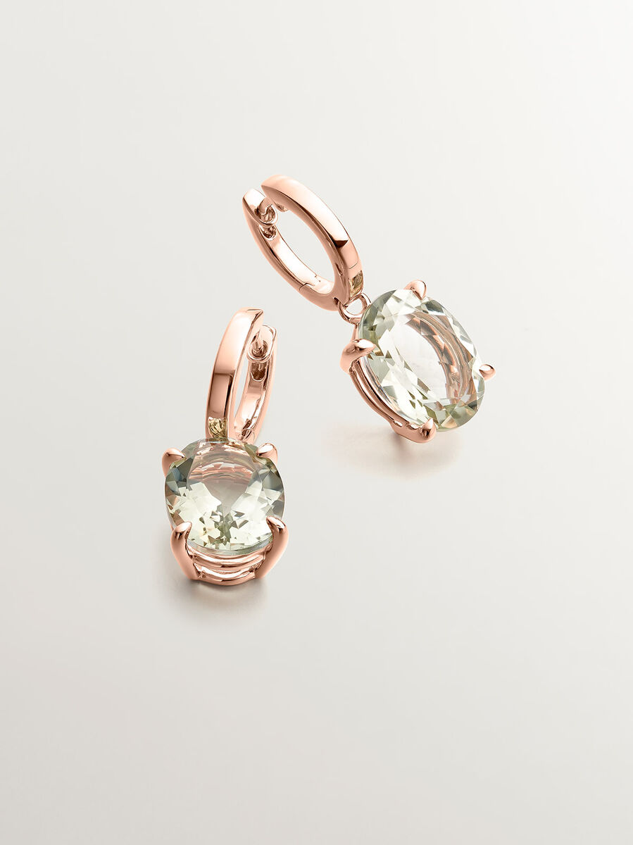 Pendientes aro grande garra cuarzo plata recubierta oro rosa , J03809-03-GQ, hi-res