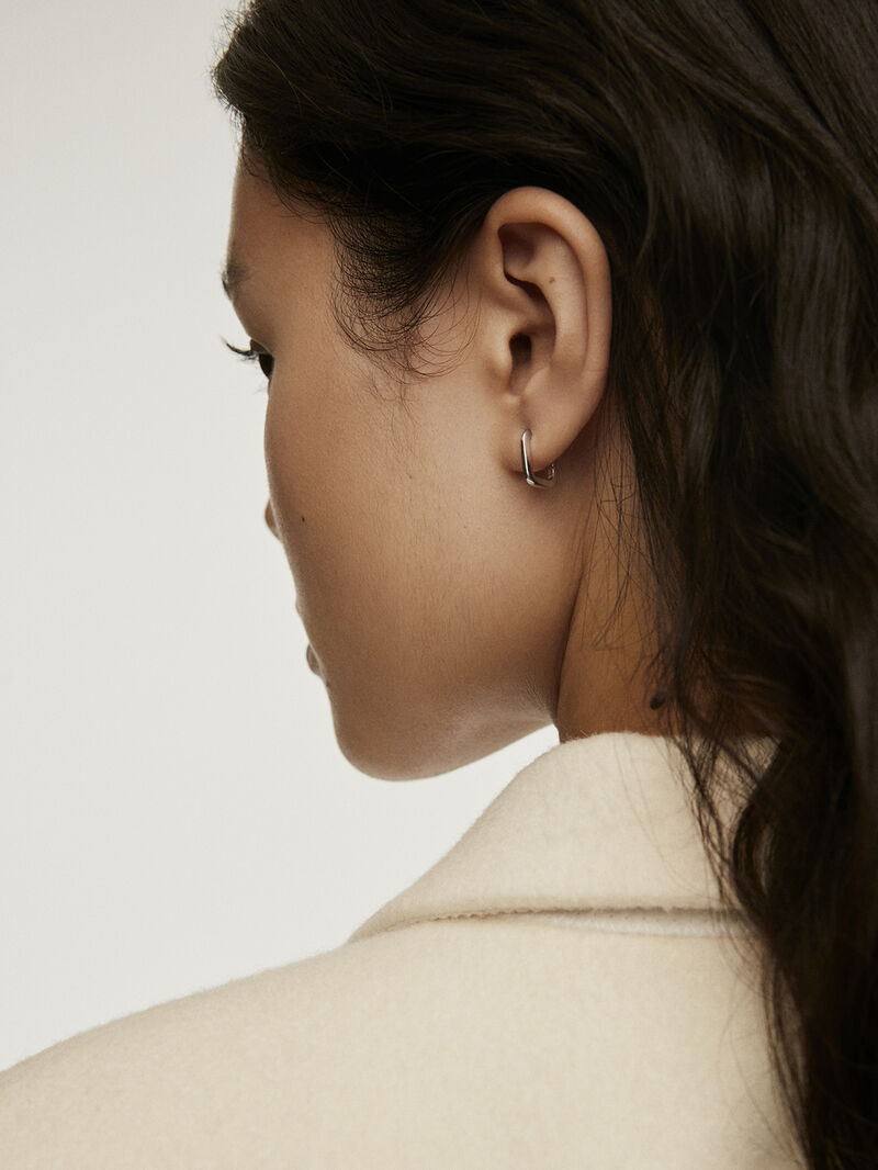 925 Silver Square Hoop Earrings image number 3