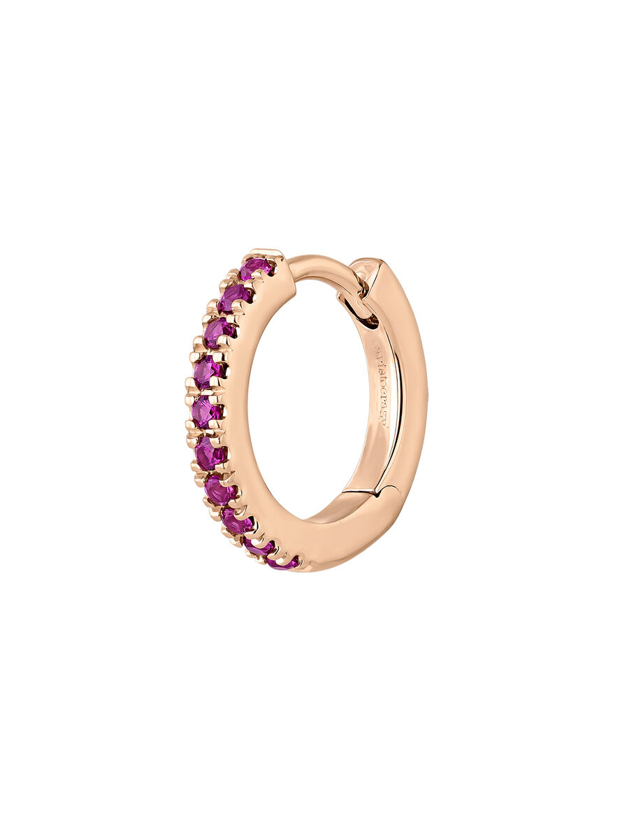 Single small hoop earring in 9k rose gold with pink rubies, J04971-03-RU-H, hi-res