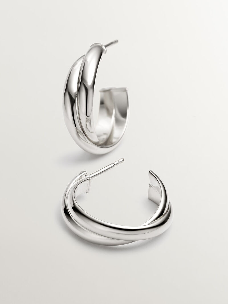 Medium double hoop earrings made of 925 silver. image number 2