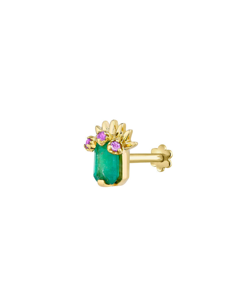 18kt gold piercing with central emerald and amethysts image number 2