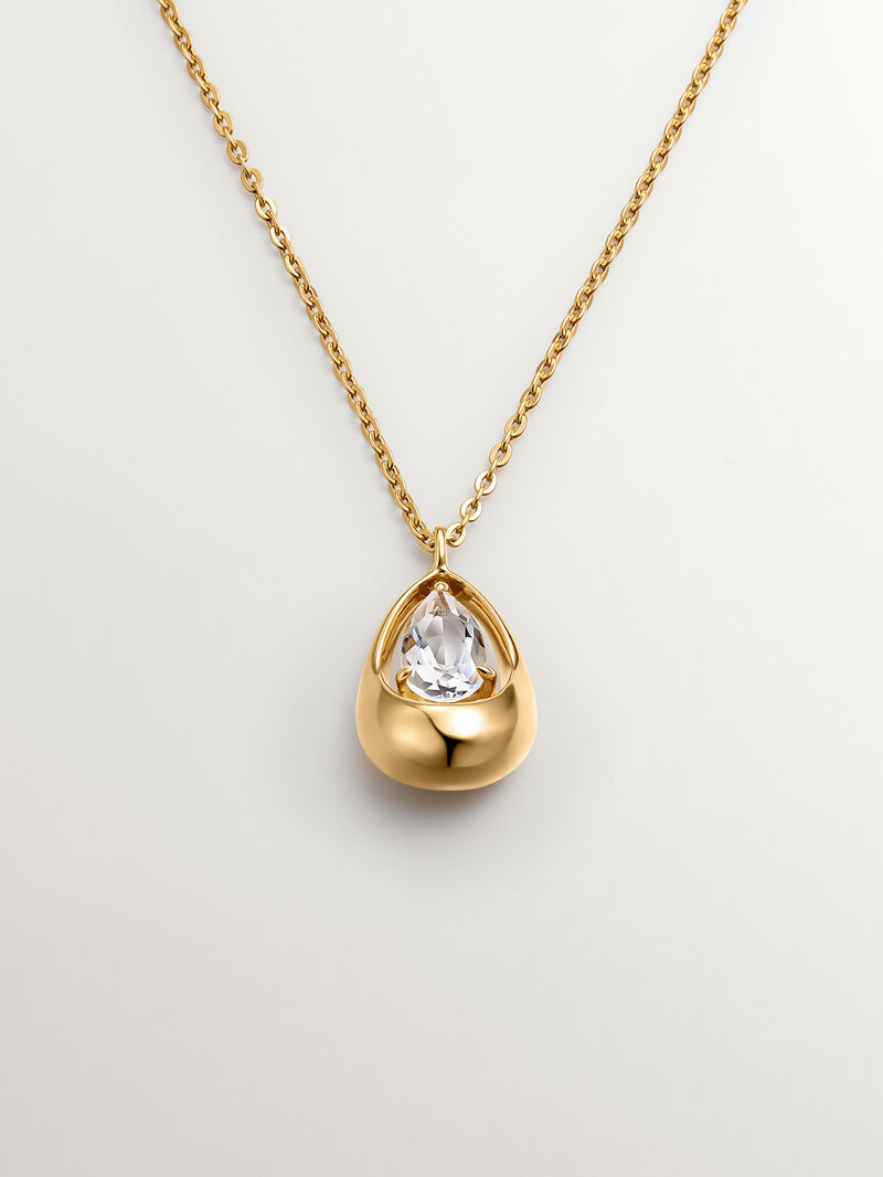 18K yellow gold plated 925 silver pendant with white quartz image number 0