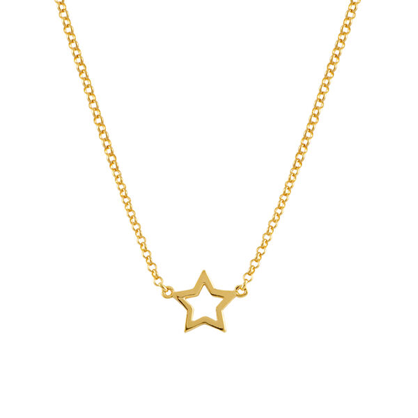 Gold plated hollow star necklace , J00659-02,hi-res