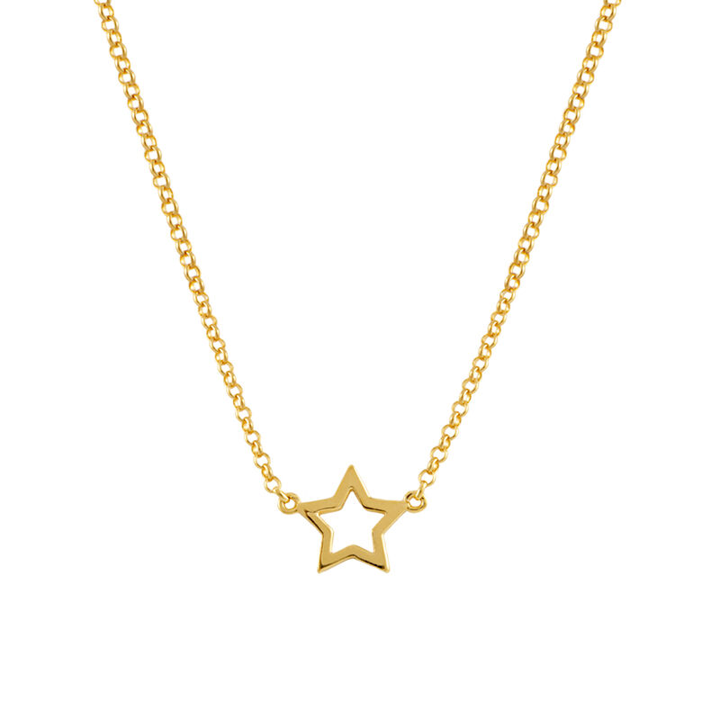 Gold plated hollow star necklace , J00659-02, hi-res