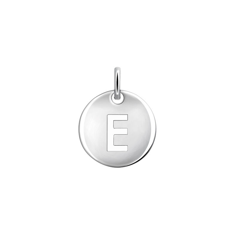Silver E initial medallion charm , J03455-01-E, hi-res
